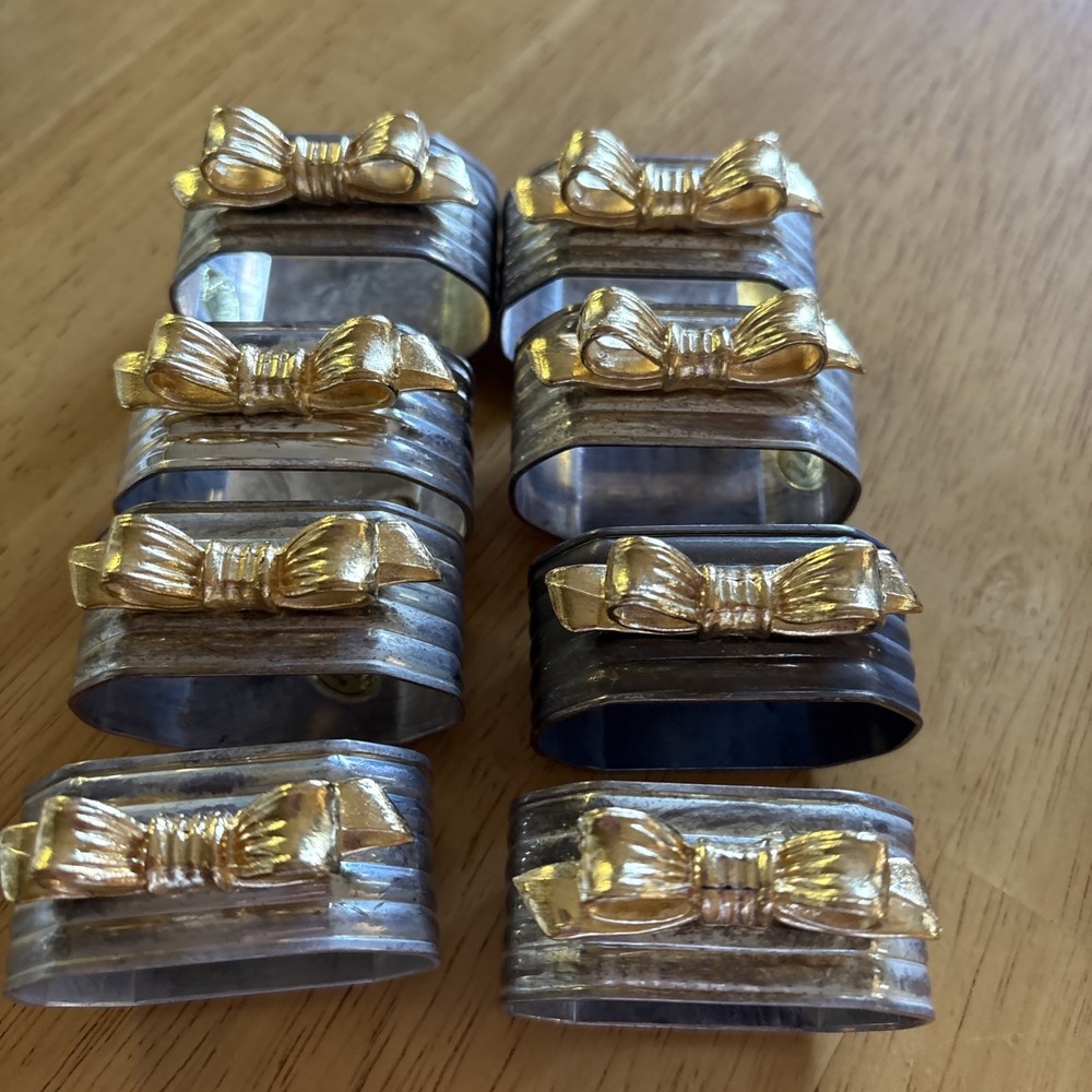 Vintage Lot of (8) Metal  Napkin Rings w/ Brass Bows